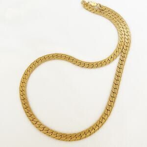 VINTAGE Necklace Chevron Gold Tone Flat Herringbone Chain Vintage Statement